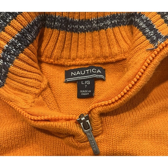 Nautica Boys L Sweater Orange 1/4 Zip Long Sleeve Stretch Knit Pullover Youth - Picture 3 of 6